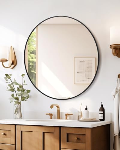 GAOMON 20 Inch Matte Black Round Mirror