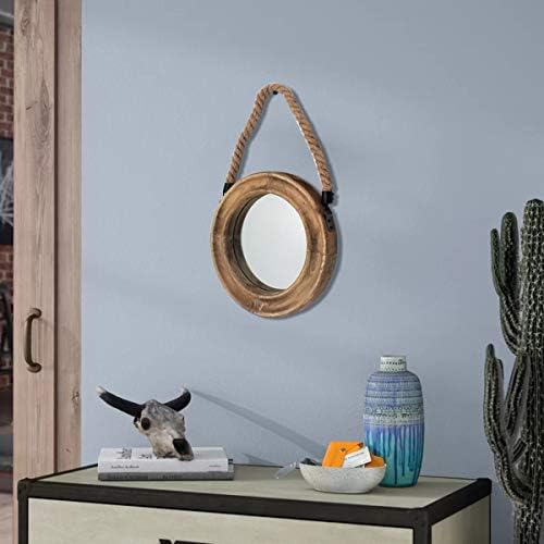 Funly mee Rustic Round Mirror with Wooden Frame