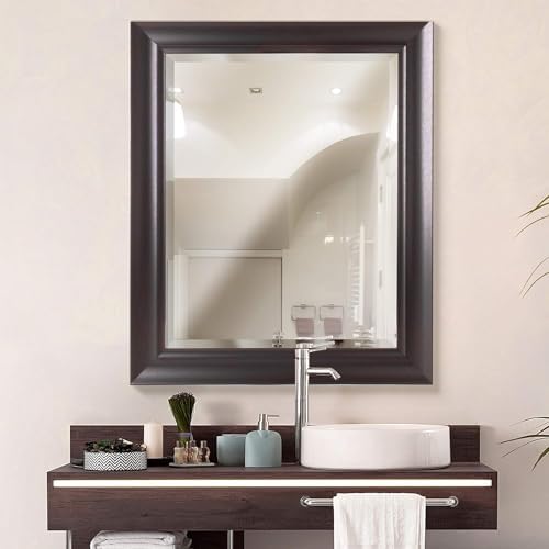 Head West Espresso Dark Brown Framed Beveled Wall Mirror