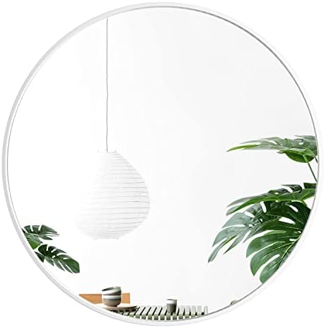 24 White Round Mirror with Metal Frame