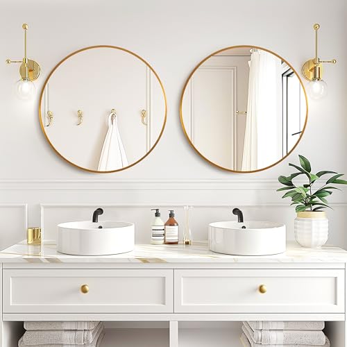 28 Round Mirror with Gold Aluminum Frame