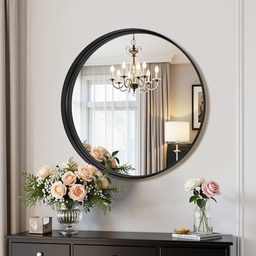 Furnbar 20 Inch Round Black Mirror with Metal Frame