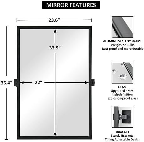 24 x 36 Black Pivot Wall Mirror for Bathroom