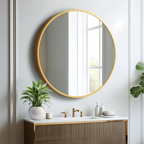 28 Round Mirror with Gold Aluminum Frame