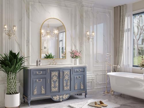 24x36 Inch Gold Arch Bathroom Mirror with Floral Frame