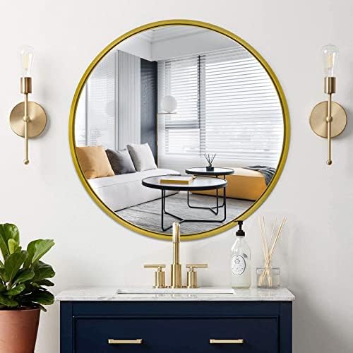 CKCY 30 Inch Round Gold Metal Wall Mirror