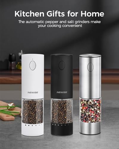 Newise Electric Salt Pepper Grinder Set with LED Light 2 Pack White
