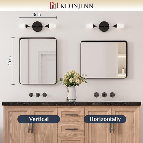 Keonjinn Black Bathroom Mirror 16x20 Rounded Rectangle Farmhouse