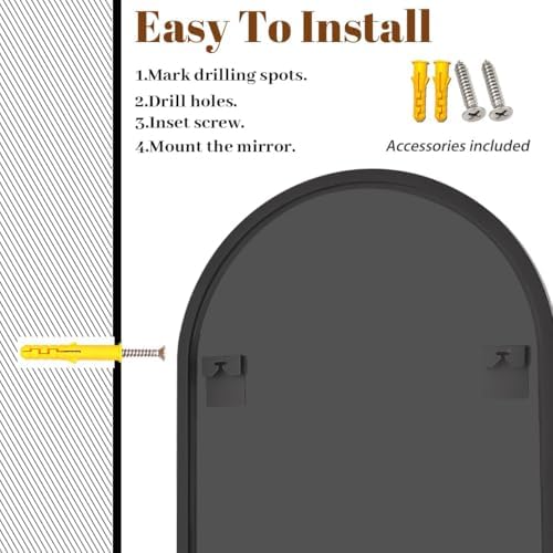 Dewfig Wall Mounted Mirror 20x30 Black Arched Frame