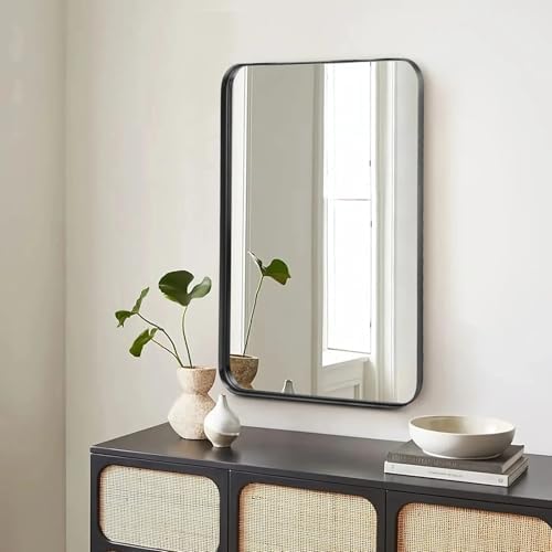 Vanity Framed Mirror for Wall - Small 30x22 Matte Black Frame