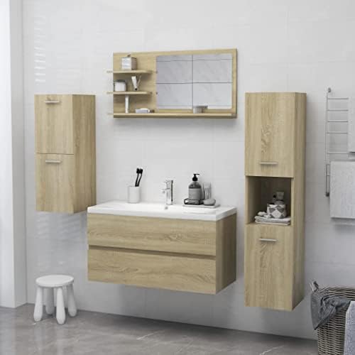 Sonoma Oak Wall Mirror with Shelves 354x41x177 1