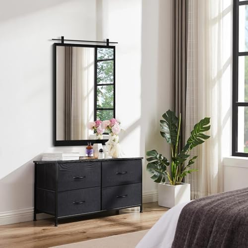 Autdot 38x24 Inch Black Farmhouse Wall Mirror with Metal Frame