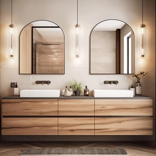 Mirrorons 33x31 Inch Arched Wall Mirror Shatterproof Black Modern Frame