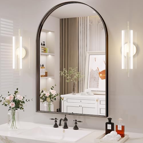 JIINGYO 24x36 Inch Black Arch Wall Mirror