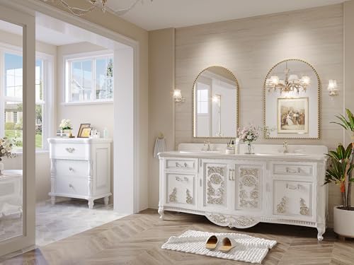 24x36 Inch Gold Arch Bathroom Mirror with Floral Frame