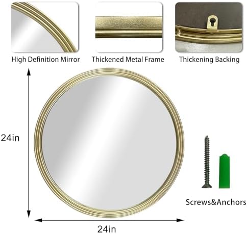 Gold Round Wall Mirror 24 Inch Modern Decor