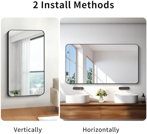 BONEWEI 30x55 Inch Black Rectangle Mirror