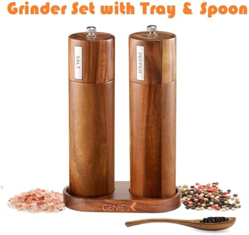 GENIEX Acacia Wood Salt Pepper Grinders Set 2pcs