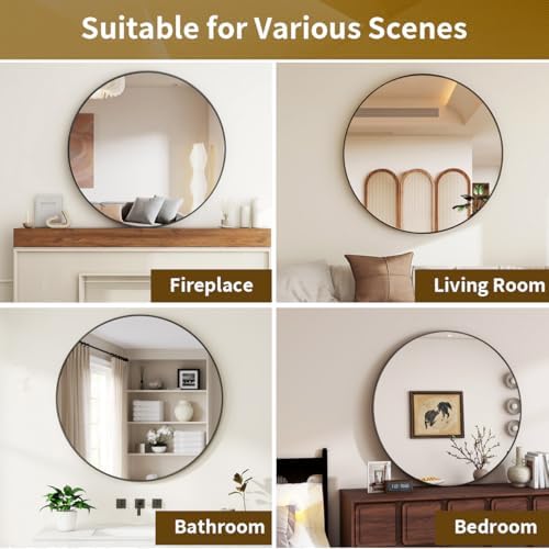 VETROVUE 30 Inch Black Round Mirror with Metal Frame