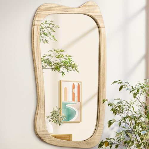 AAZZKANG Asymmetrical Wooden Wall Mirror 32x20