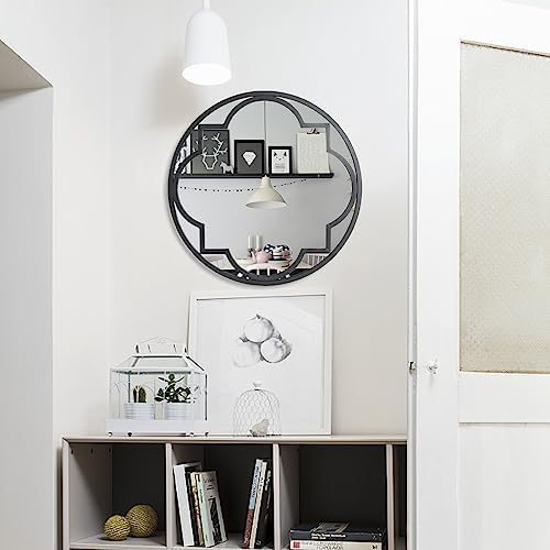 Glitzhome 24 Round Wall Mirror with Black Metal Frame