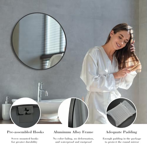 Stylish Round Wall Mirror 24 Inch Black