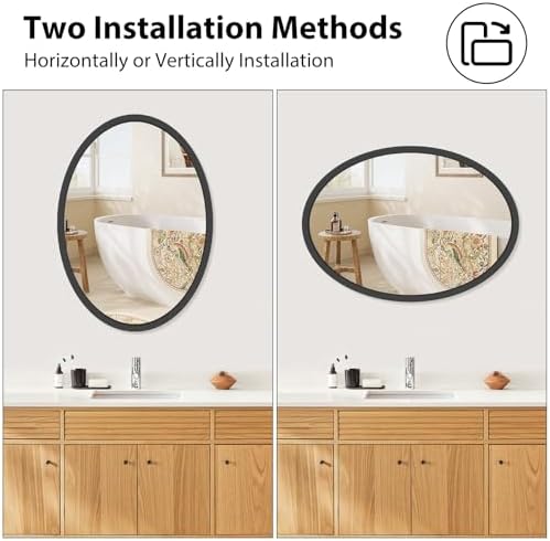 22x30 Inch Black Oval Wall Mirror for Bathroom and Living Room
