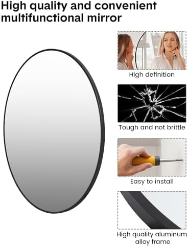 36 Inch Black Round Mirror with Metal Frame 1