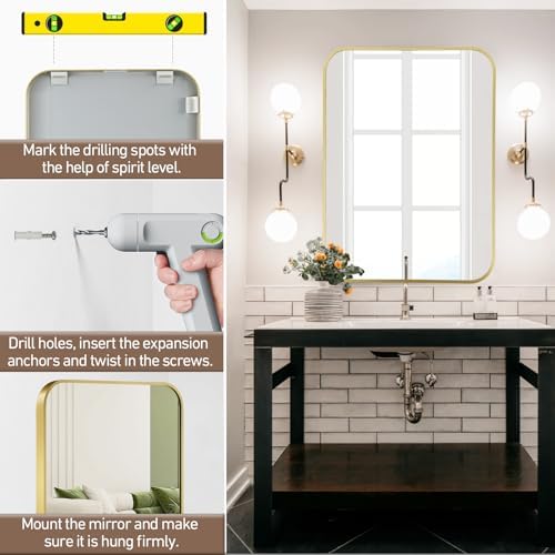 FARMER 16x20 Inch Matte Gold Bathroom Mirror 1