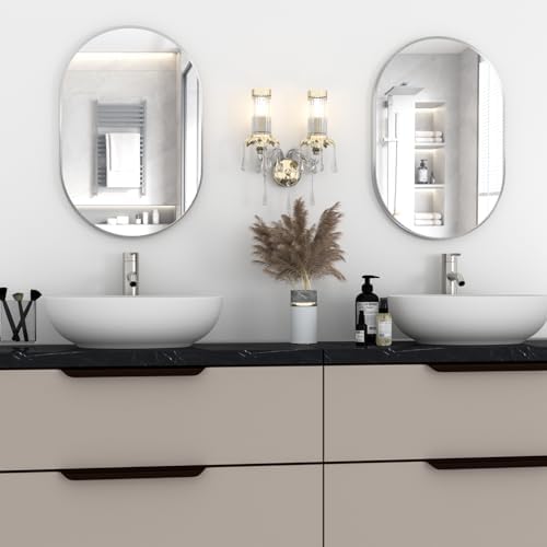 NEUWEABY 20x30 Silver Oval Bathroom Mirror