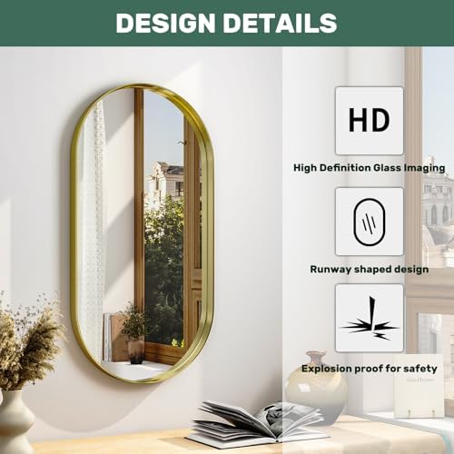 WISSMIELS 22x38 Inch Oval Wall Mirror with Aluminum Frame