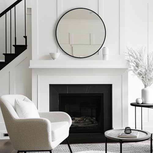 Kingvey 24 Inch Round Black Mirror for Bathroom and Living Room