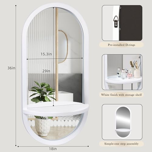 Tanmicoshomy White Oval Mirror with Removable Shelf 1