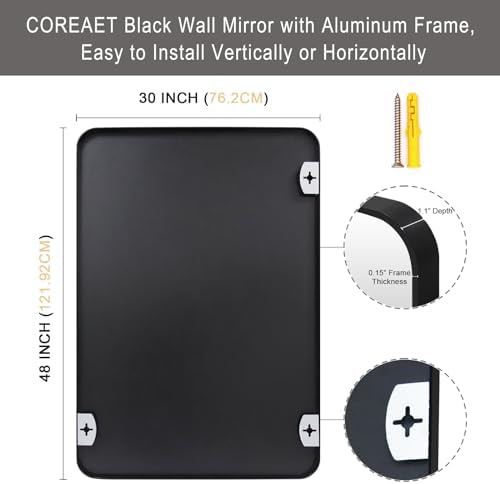 COREAET 30x48 Inch Black Wall Mirror 1
