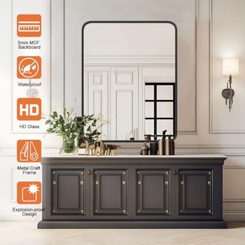 HOMEE 30x22 Inch Black Rectangle Wall Mirror