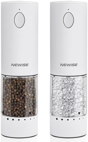 Newise Electric Salt Pepper Grinder Set with LED Light 2 Pack White