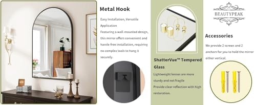 Arch Bathroom Mirror 20x30 Black Metal Frame