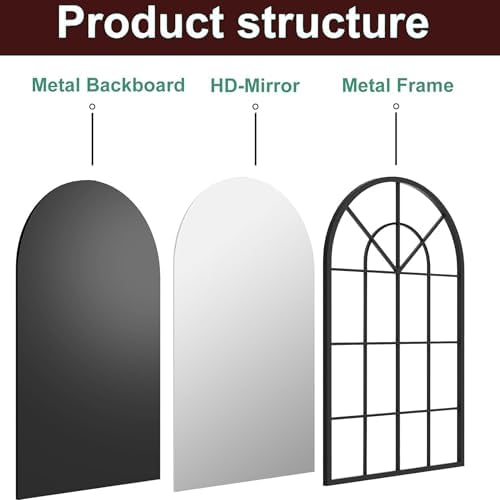 Dewfig Arched Wall Mirror 30x20 Black Iron Frame