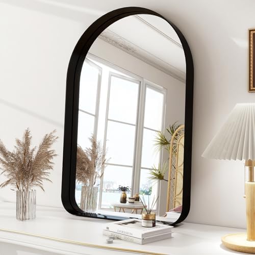 Easly 36x24 Arched Black Mirror - Modern Bathroom Mirror with Aluminum Frame