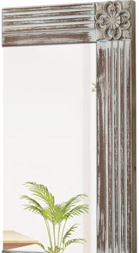 Sintosin Rustic Wooden Frame Wall Mirror 16x24 Inch