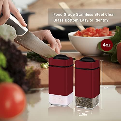 Red Salt and Pepper Shakers by Aelga - Adjustable Pour Holes Space-Saving Design