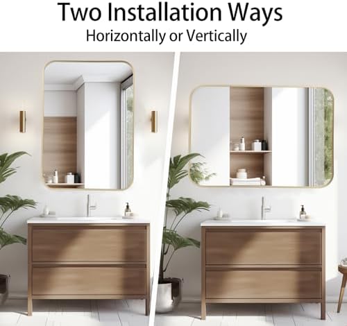 Matte Gold Mirror 22x30 Inch Bathroom Vanity Wall Mirror