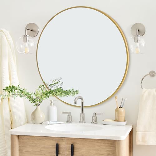 CULER 30 Inch Round Gold Bathroom Mirror