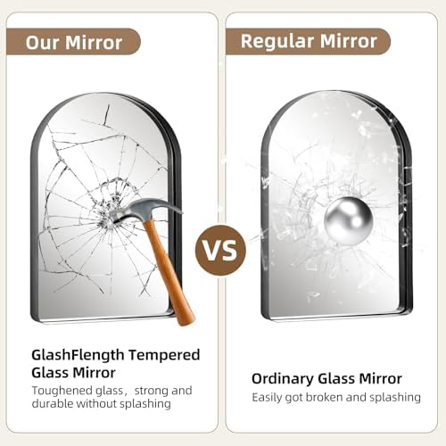 GlasFlength Arched Wall Mirror 38x26 Inch Black