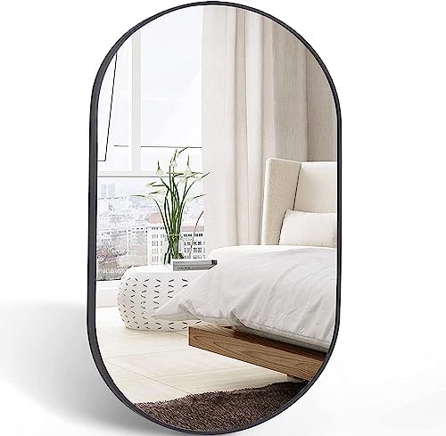 20 x 28 Inch Oval Wall Mirror with Black Frame