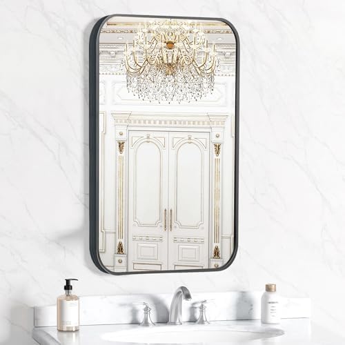 24x32 Black Bathroom Mirror with Brushed Nickel Frame