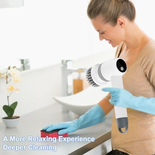 SPAOTREM Electric Spin Scrubber with 5 Brush Heads and LED Display