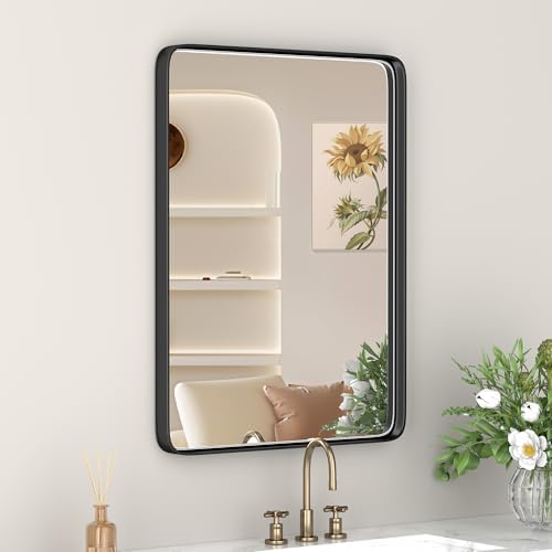 YYXW Matte Black Metal Frame Bathroom Mirror 16x20 Inch