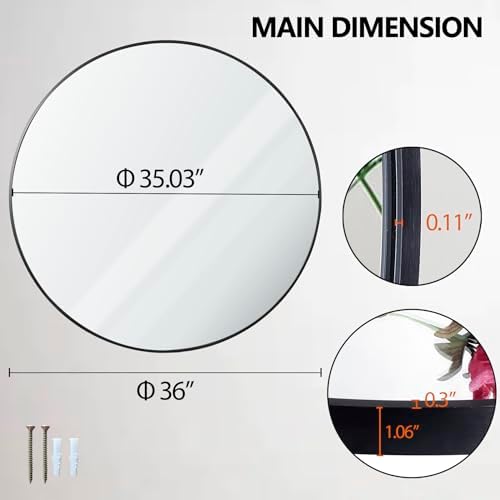 ZenStyle 36 inch Black Circle Wall Mirror with Metal Frame