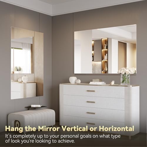 Brightify 24x48 Inch Frameless Tempered Glass Bathroom Mirror